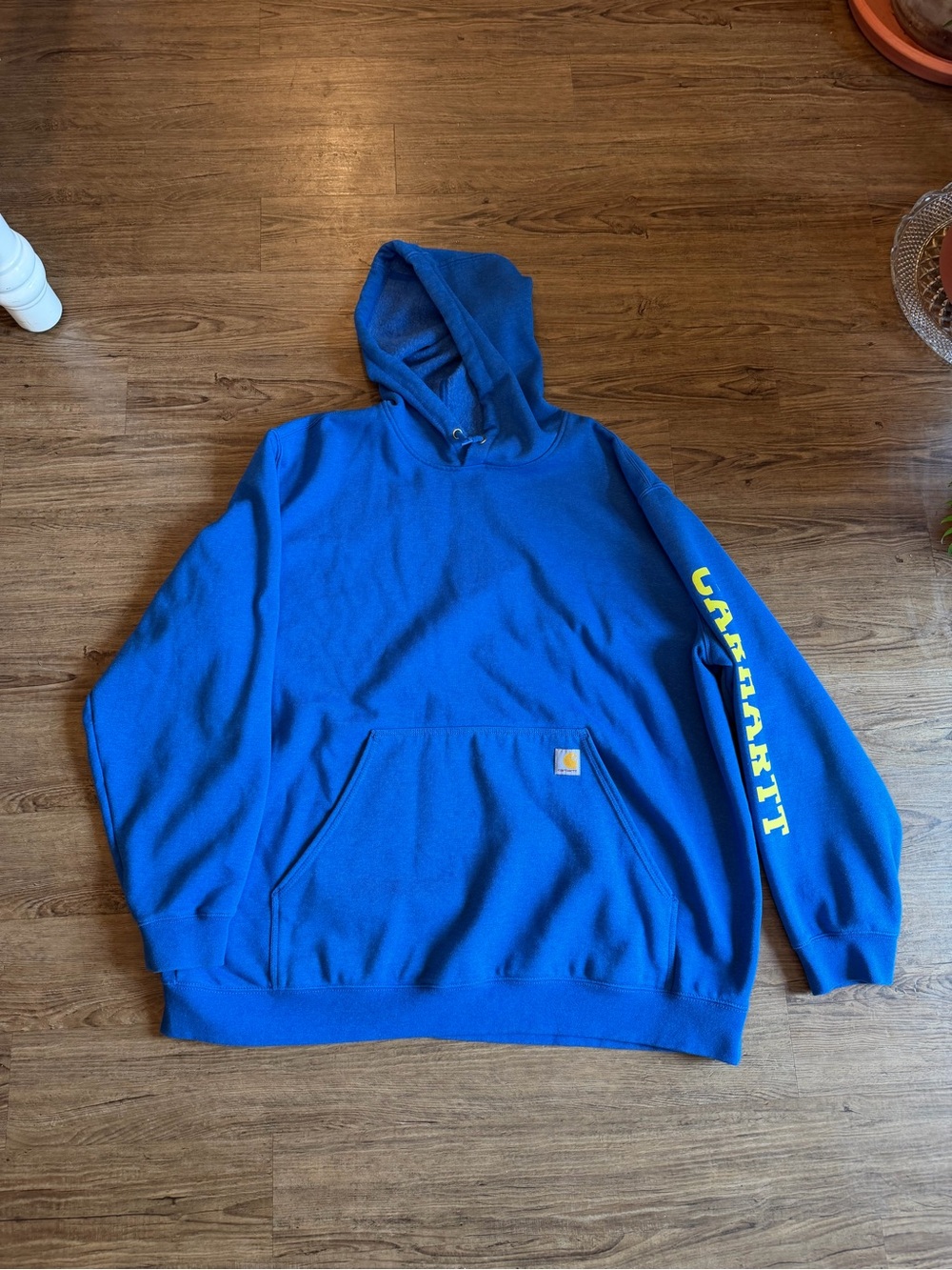 Carhartt Royal Blue Crewneck Hooded Sweatshirt with Yellow Sleeve Logo